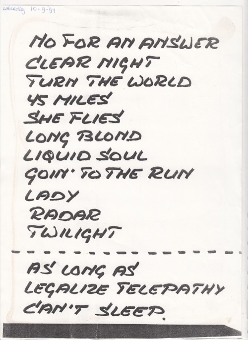 Golden Earring setlist scan September 10 1994 Vleuten\De Meern - Veilinghal concert